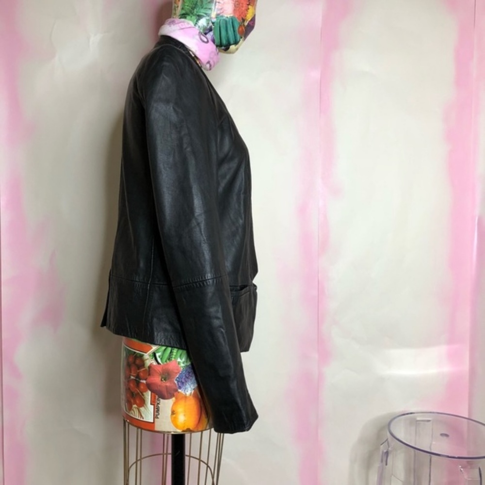French ConnLondon Leather Tuxedo Biker Moto - Picture 3 of 8